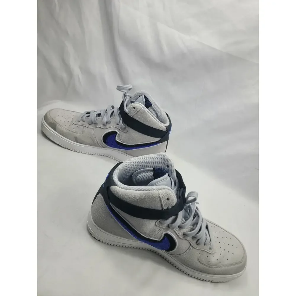 Nike Air Force 1 High Chenille Swoosh Gray Blue 806403-015 Men's Size 11.5